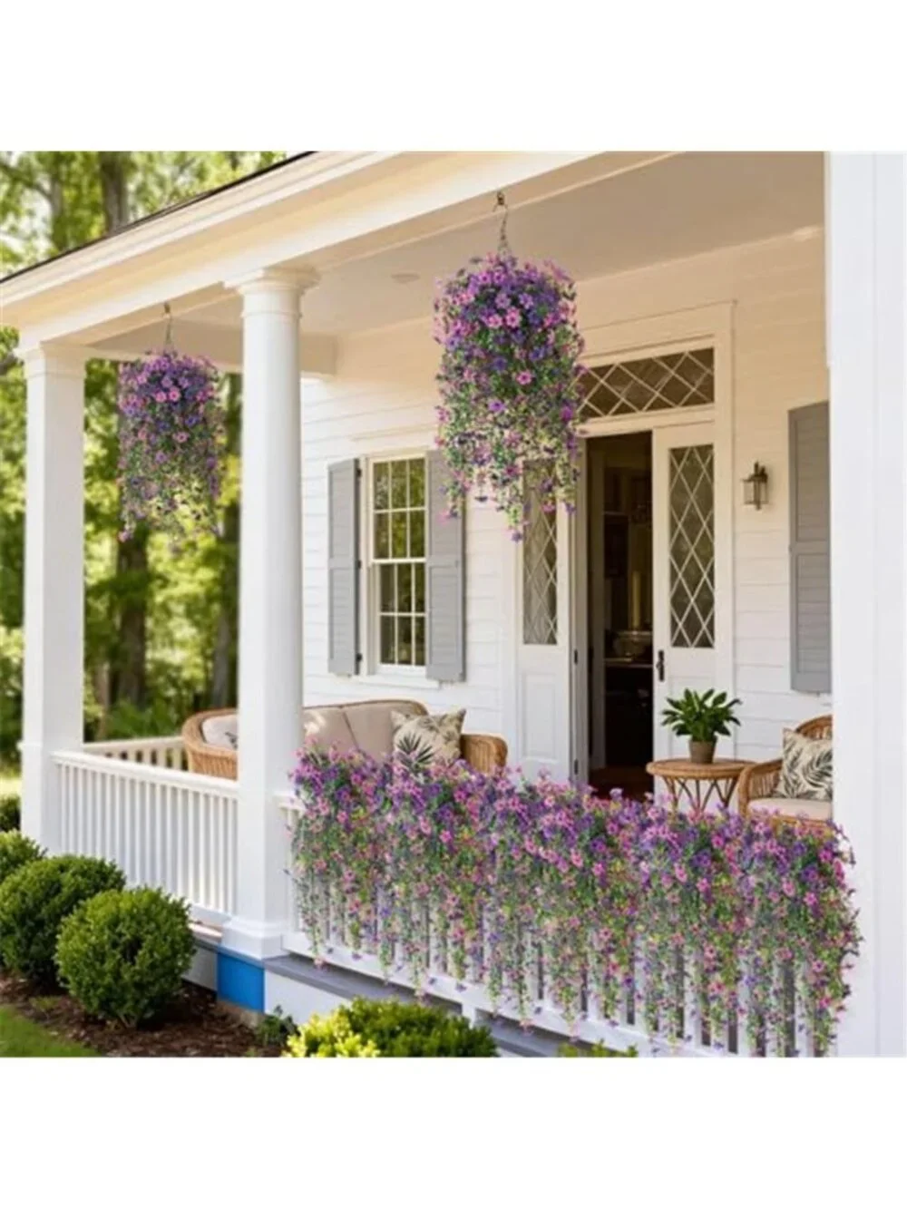 Fake Hanging Flowers Outdoor UV Resistant Faux Purple Daisy Porch Patio Decor